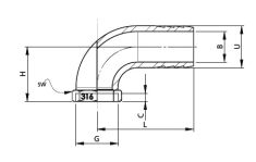 Hose connector 90⁰ AISI 316 female G1'' - hose ID Ø 30mm