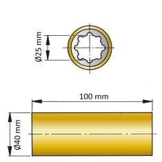 ØA 25 mm x ØB 40 mm x C 100 mm - brass