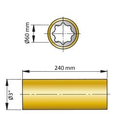 ØA 60 mm x ØB3" x C 240 mm  - brass