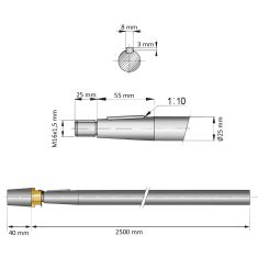 25 mm - L:2500 mm - Propelleraxel inkl. mutter med zinkanod