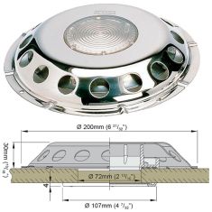 Däcksventilator typ UFO i rostfritt stål, med transparent glas (inkl raster i plast för insidan)