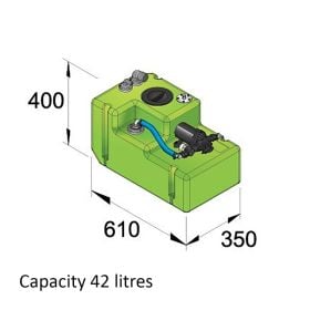 Dricksvattentank 42 liter inkl. 12 Volts pump samt anslutningar, komplett