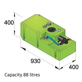 Dricksvattentank 88 liter inkl. 24 Volts pump samt anslutningar, komplett