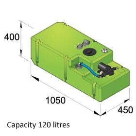 Dricksvattentank 120 liter inkl. 24 Volts pump samt anslutningar, komplett