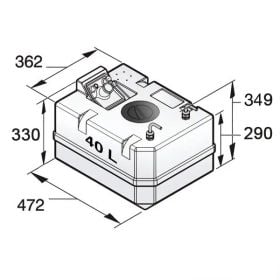 40 liter Dieseltank, Inkl. anslutningar, för 10 mm bränsleslang