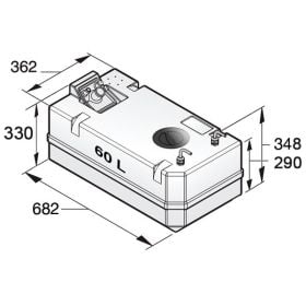 60 liter Dieseltank, Inkl. anslutningar, för 8 mm bränsleslang