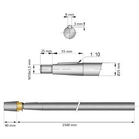 25 mm - L:1500 mm - Propelleraxel inkl. mutter med zinkanod