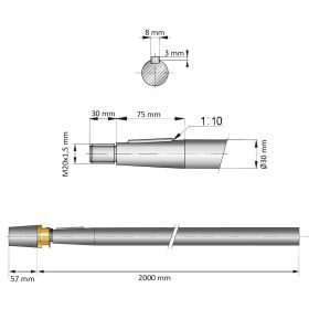 30 mm - L:2000 mm - Propelleraxel inkl. mutter med zinkanod