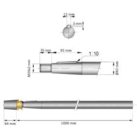 40 mm - L:1000 mm - Propelleraxel inkl. mutter med zinkanod